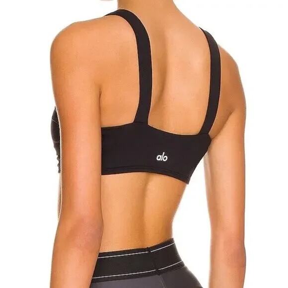 Alo Yoga Tops - Alo Yoga Airbrush Cinch Bra Black Ruched Front Sculpting Sports Bra Small Active